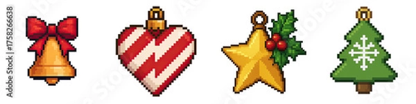 Obraz Christmas objects pixel art decor with bell heart star and tree shapes creating festive holiday spirit
