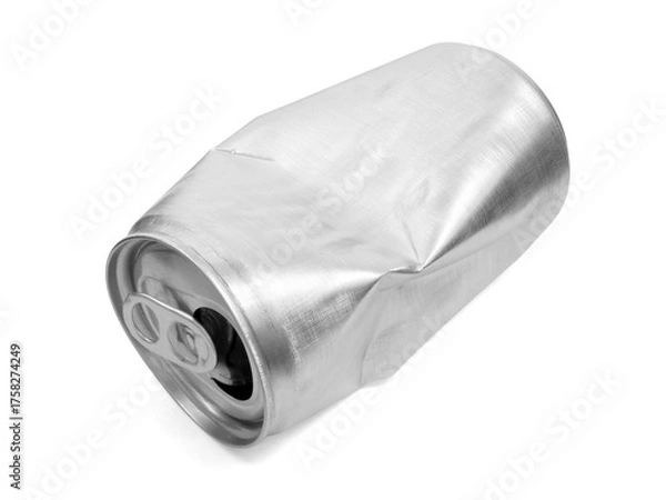 Fototapeta Crumpled empty blank aluminium can isolated on white background