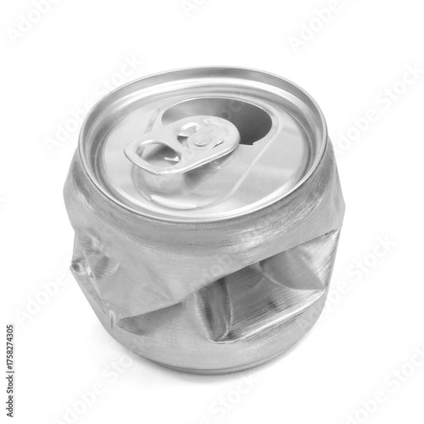 Fototapeta Crumpled empty blank aluminium can isolated on white background