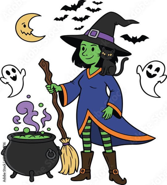 Obraz Friendly Witch with Cauldron