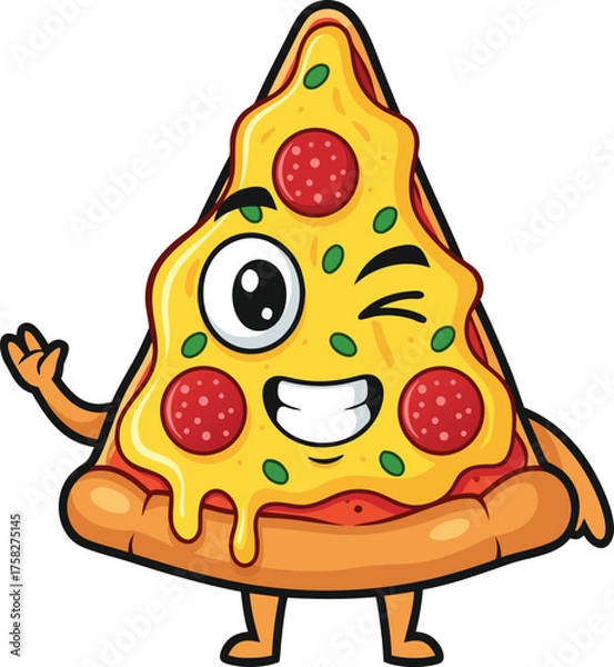 Obraz Winking Pizza Slice Mascot