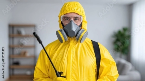 Fototapeta Protective Gear for Disinfection Purposes in Indoor Settings with Professional Pest Control Equipment