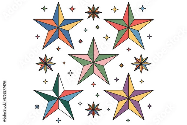 Fototapeta Colorful Sparkling Stars Clipart Set