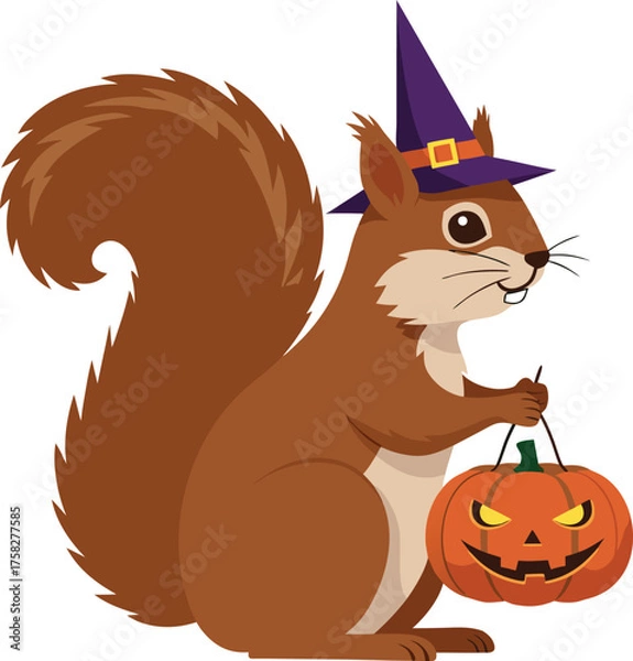 Obraz  Halloween Squirrel with Pumpkin