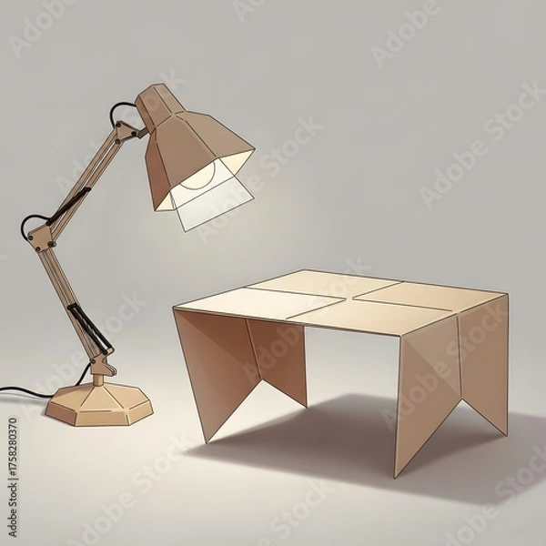 Fototapeta Adjustable desk lamp illuminating a small wooden table