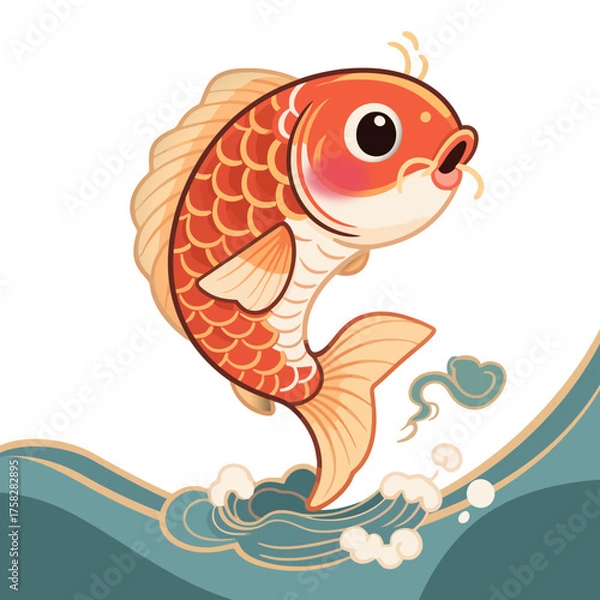 Fototapeta A cartoon vector jumping koi
