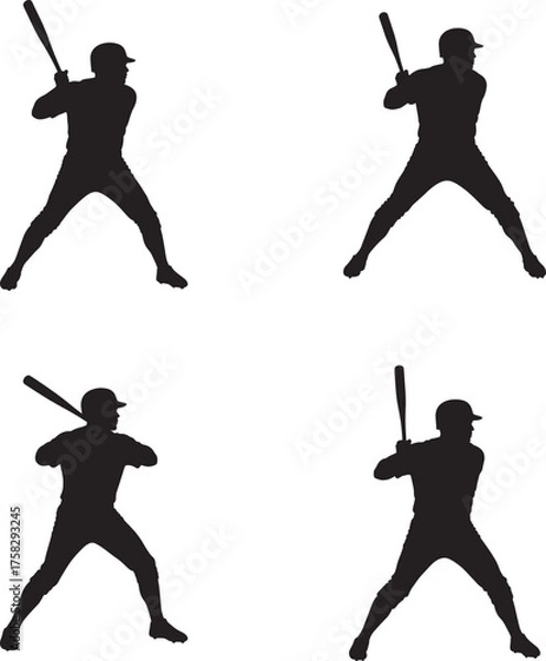 Fototapeta Set of baseball player silhouettes in different batting poses