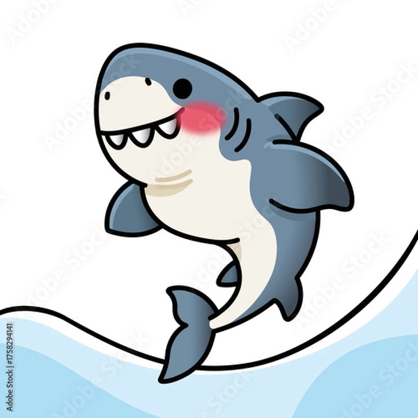 Fototapeta A cartoon vector jumping big shark