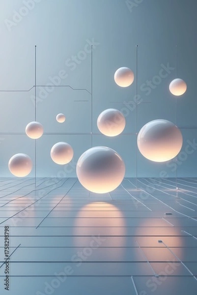 Fototapeta Professional photograph of an abstract geometric background featuring intricate folded paper shadows and light digital reflections set against a muted gray-blue palette conveying a sophisticated and p