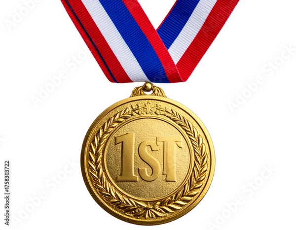 Fototapeta Gold Medal with Ribbon for First Place – Transparent PNG