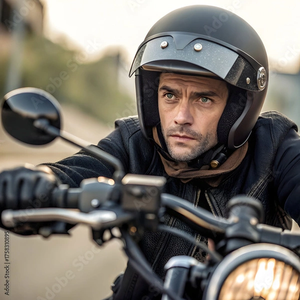 Fototapeta close up on man using motorcycle