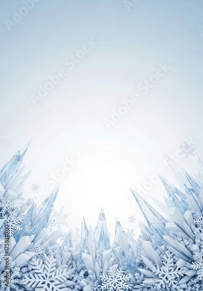Obraz serene winter landscape featuring sharp ice crystals and delicate snowflakes against a soft blue background.