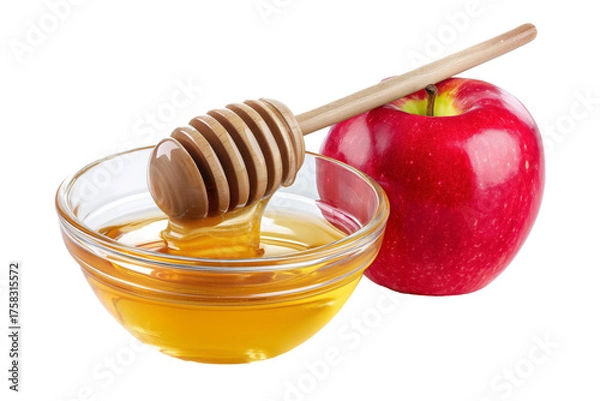 Fototapeta Honey and apple for a sweet healthy snack,isolated on a white background