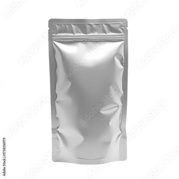Fototapeta Silver pouch with sealed from top isolated on transparent background