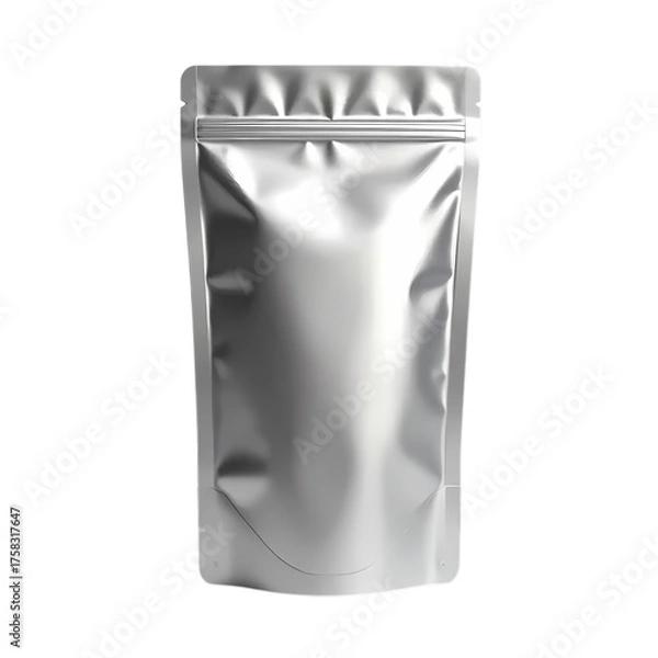 Fototapeta Silver pouch with sealed from top isolated on transparent background