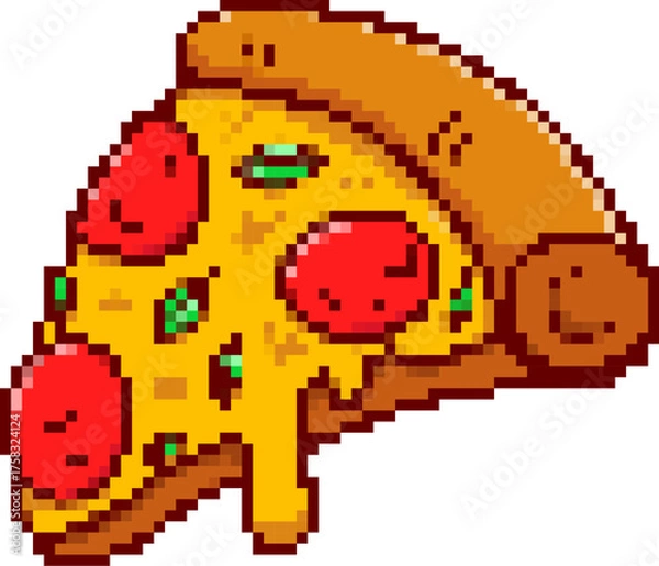 Obraz Pixel art pizza slice isolated on white background. Vector illustration