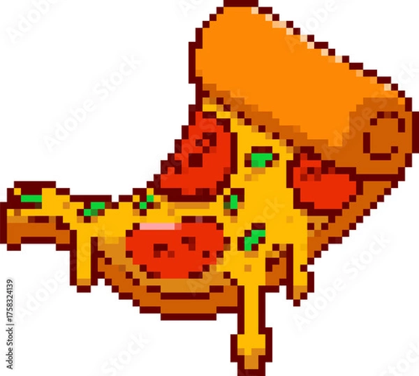 Obraz Pixel art pizza slice isolated on white background. Vector illustration