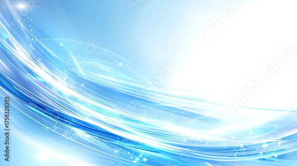 Fototapeta Dynamic Blue Energy Wave Background with Glowing Light Trails and Abstract Particles