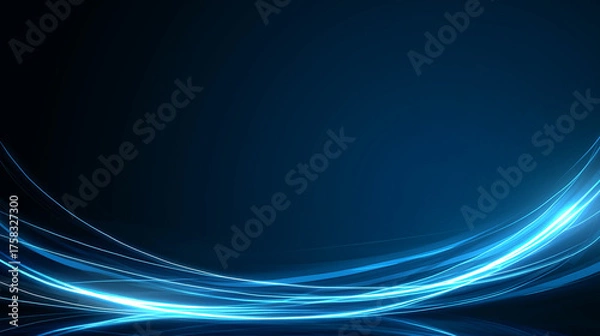 Fototapeta Dynamic Blue Light Streaks Background. Abstract Glowing Curves for Technology, Speed, and Data Flow.