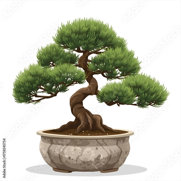 Fototapeta A beautifully sculpted bonsai tree in a decorative pot, showcasing nature's artful design