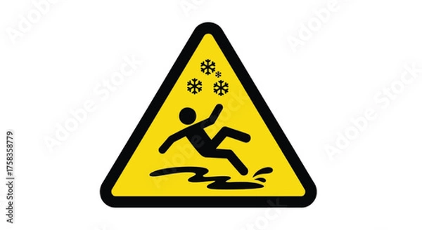 Fototapeta Caution slippery surface due to ice and snow