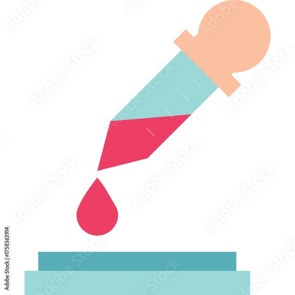 Obraz Medical Dropper With Pink Liquid Dripping Onto Blue Surface Scientific Research And Healthcare Concept Vector Illustration