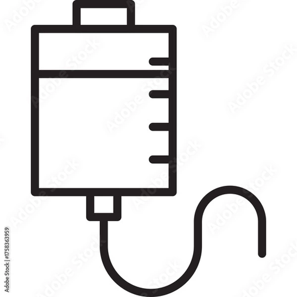 Obraz Medical Infusion Bag Icon with Tube Black Outline Graphic Symbol Isolated on Transparent Background Medical Health Care Concept