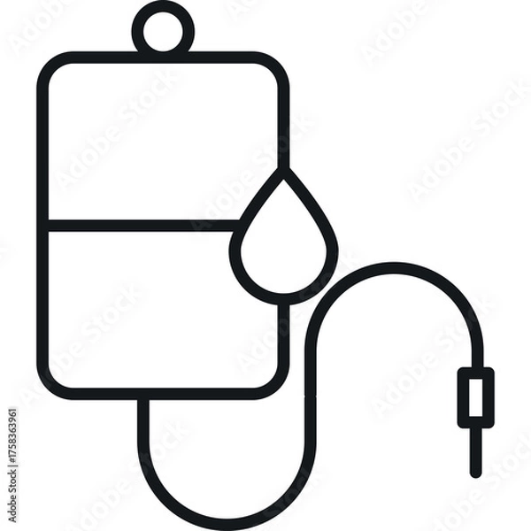 Obraz Medical Infusion Bag Icon Represents Fluid Transfusion Or Intravenous Therapy With A Droplet Symbol And Tubing Against A Transparent Background In A Simple Line Art Style