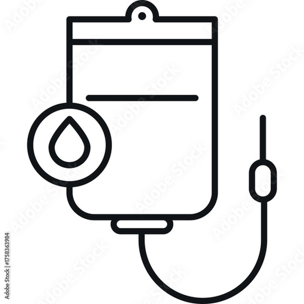 Obraz Medical IV Bag Icon With Drop Symbol For Blood Transfusion or Hydration Therapy Health Care Symbol Transparent Background Outline Style