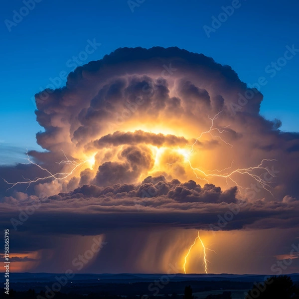 Obraz 적란운 속에서 내리치는 뇌전. 거대한 구름속번개.