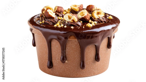 Obraz Chocolate cake with nuts and dripping sauce on transparent background	
