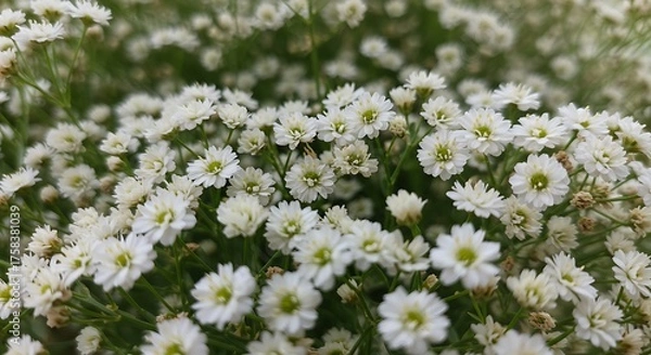 Obraz Close up of numerous small white flowers in a natural outdoor environment