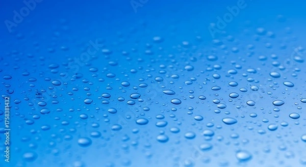 Obraz Close up of numerous water droplets on a gradient blue surface background