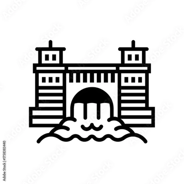Fototapeta Hydropower dam icon represents renewable energy and water management. This clean energy source symbolizes sustainability and innovation in modern infrastructure