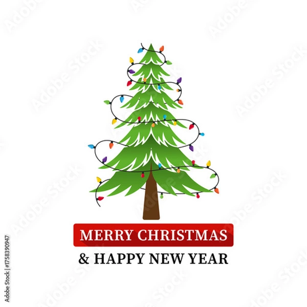 Fototapeta Merry Christmas Tree Greeting Card Design Vector
