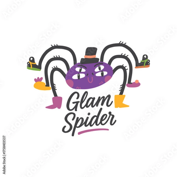 Fototapeta Cute Glam Spider Illustration. Modern Halloween Cartoon Character with Stylish Shoes and Hat. Funny Vector Art