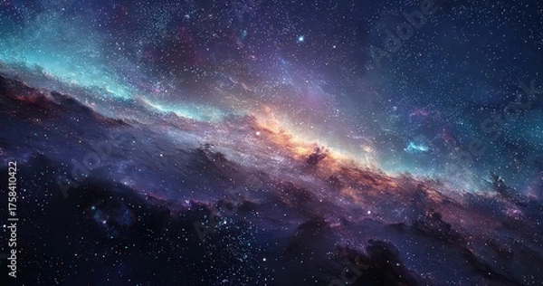 Obraz Vibrant Celestial Nebula Displaying Cosmic Dust and Brilliant Starfield in Deep Space