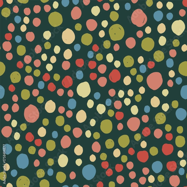 Fototapeta Vector abstract seamless pattern with pink and blue polka dot on green. Hand painted illustration for design, print, fabric or background.