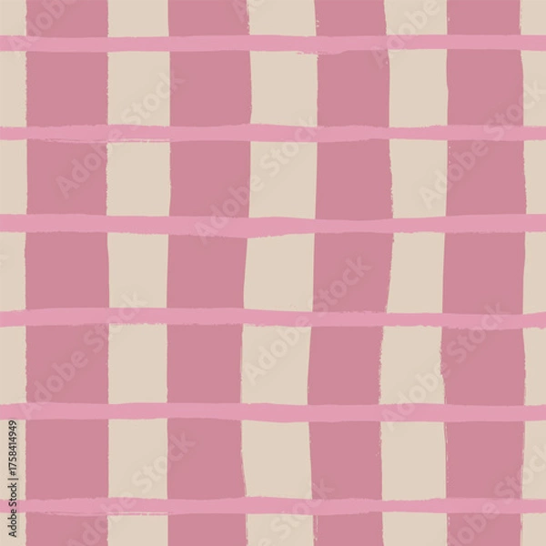 Fototapeta Vector abstract seamless pattern with pink and beige wavy checks. Hand painted illustration for design, print, fabric or background.