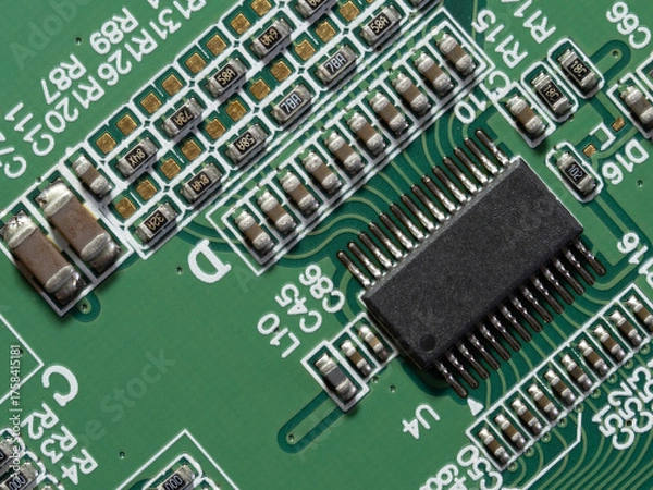 Obraz printed circuit Board with chips and radio components electronics