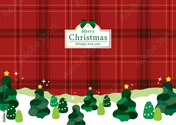 Fototapeta チェック柄のクリスマス背景素材