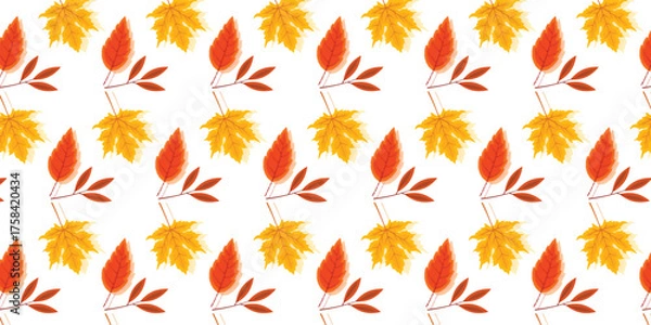 Fototapeta Autumn Leaf Seamless Pattern – Fall Foliage Vector Background Design