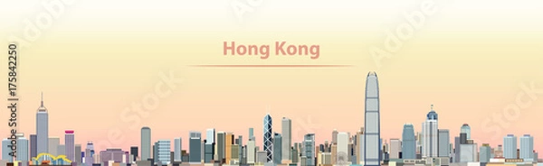 Obraz ilustracji wektorowych panoramę miasta Hongkong o wschodzie słońca