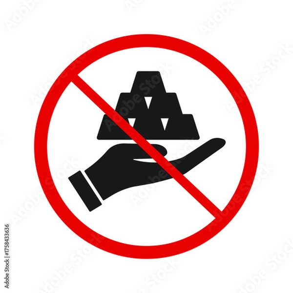 Fototapeta Forbidden sign with six gold bars in hand icon
