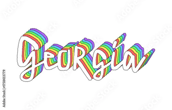 Obraz Georgia hand lettering with 3d isometric effect and rainbow patterns