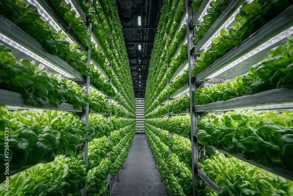 Fototapeta Fully automated hydroponic lettuce farm enables year-round production and efficiency Generative AI