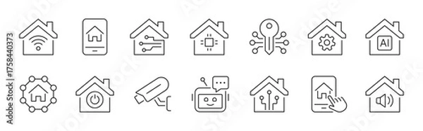 Obraz Smart home thin line icons set. Editable stroke. Vector