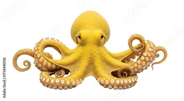Fototapeta Detailed yellow octopus with tentacles spread wide facing forward realistic ocean creature