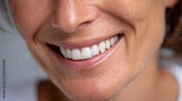 Fototapeta Joyful woman smiling indoor setting portrait photography natural light close-up happiness and confidence