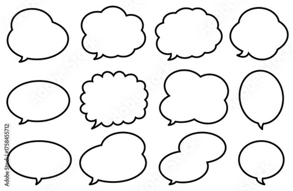 Fototapeta 白黒背景の吹き出しセット・ベクター風イラスト